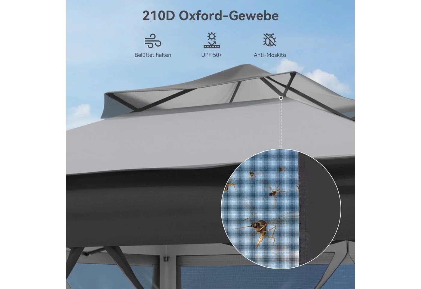 Puluomis Faltpavillon 3x3m Faltbar mit Moskitonetz