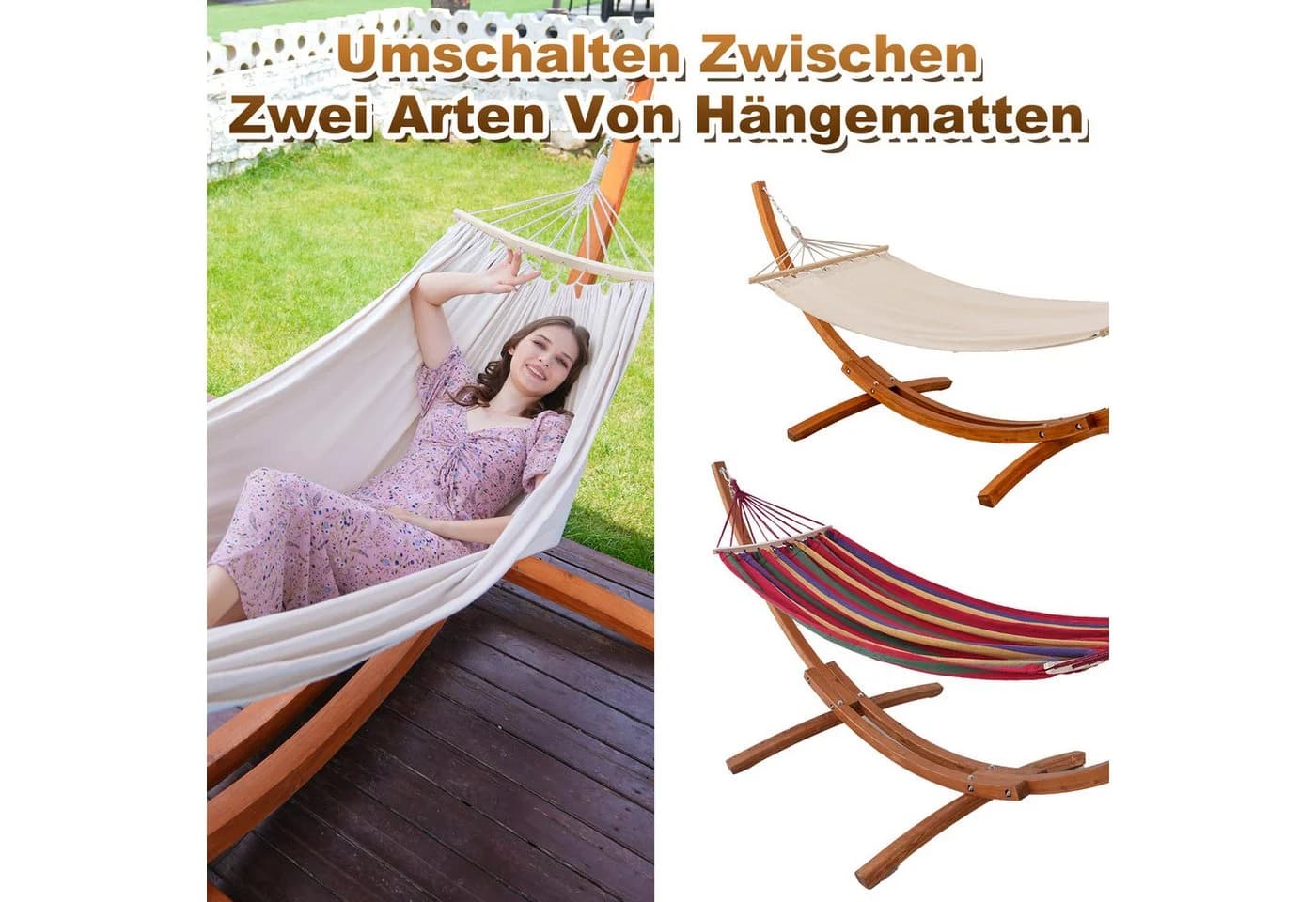 HOMAVO Hängematte mit Gestell, 200kg Belastbarkeit, 2 Hängematten