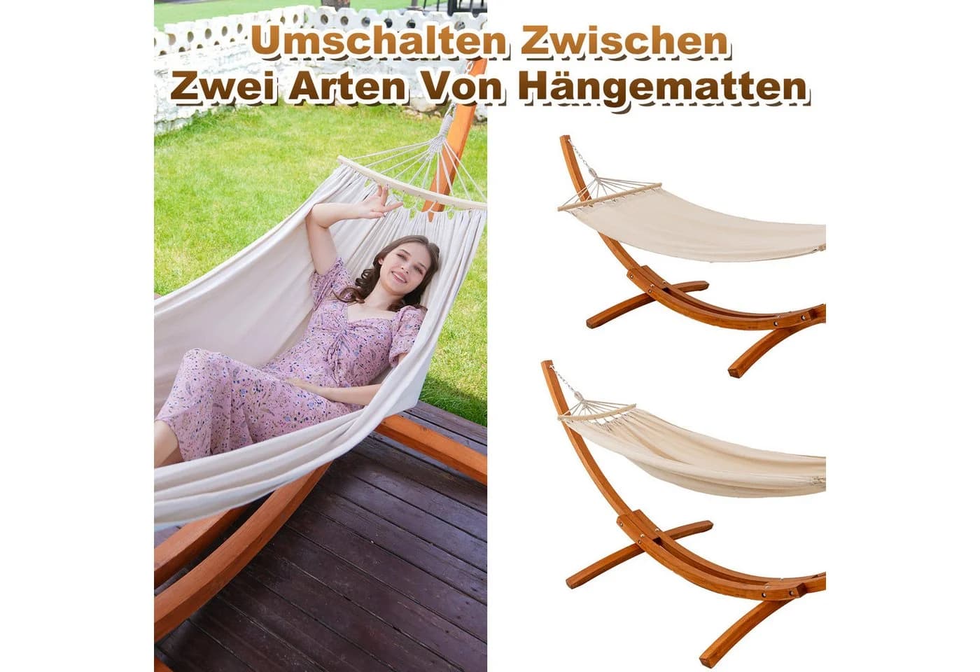 HOMAVO Hängematte mit Gestell 200kg Tragkraft Beige