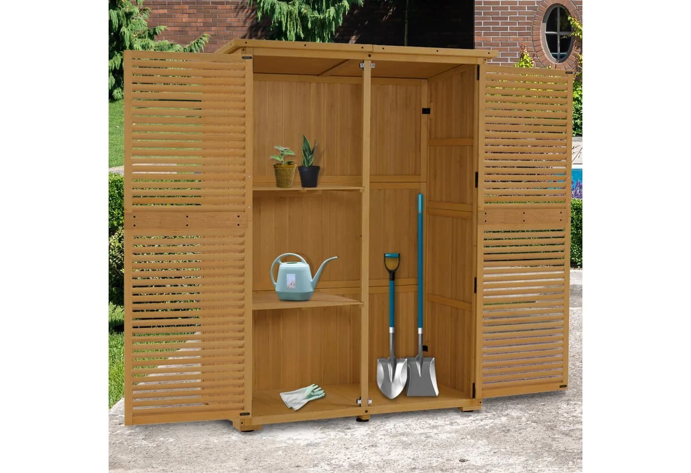 MCombo Gartenschrank Holz Wetterfest 127x59x168 cm