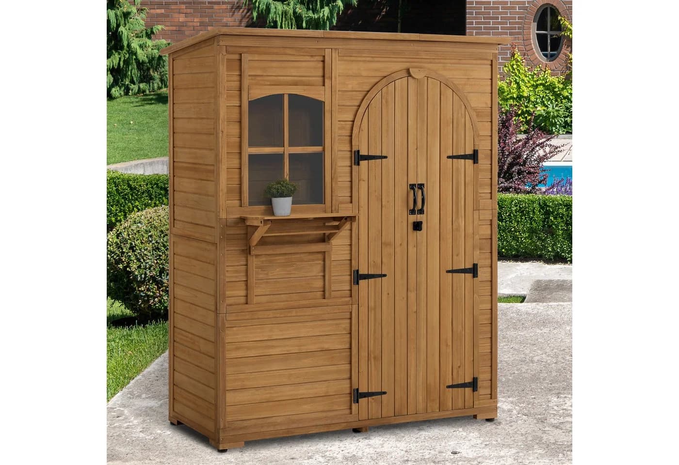MCombo Gartenschrank Holz 144x73x185 cm mit 3 Regalen Wetterfest