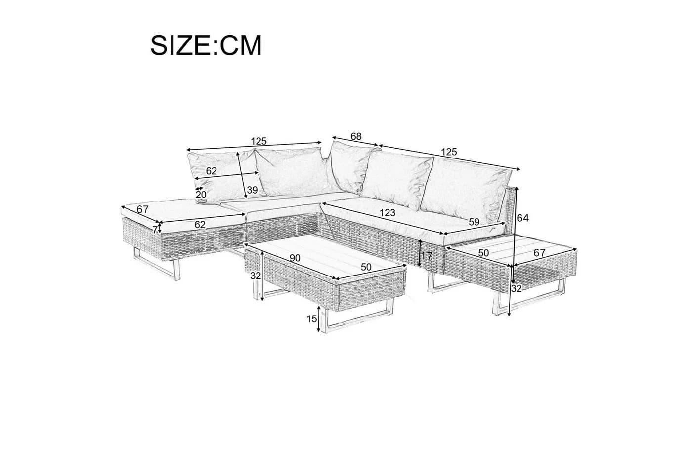 Celya Gartenlounge-Set für 4-5 Personen mit Ecksofa und Tisch