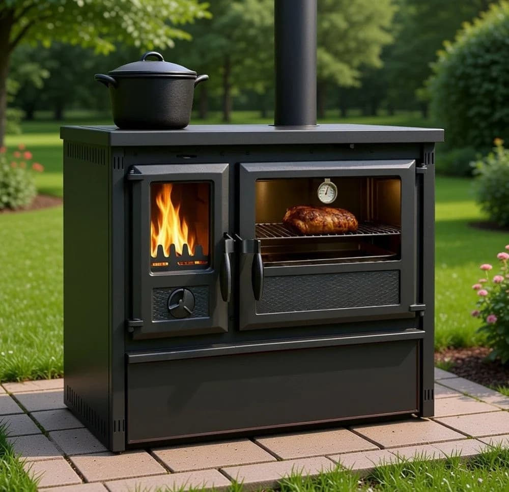TRGO Gartenkamin Outdoor-Küchenofen Außenherd Holzherd Modell Forno Schwarz 6 kW