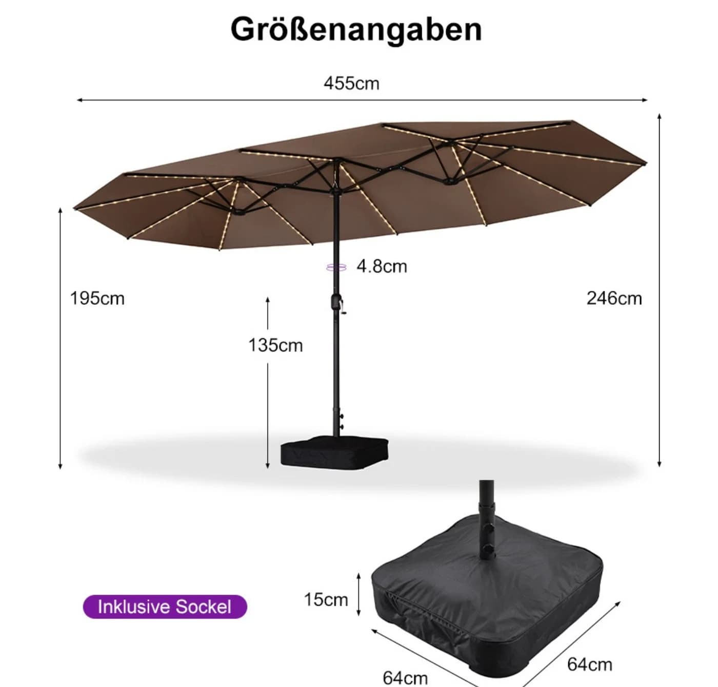 PURPLE LEAF Sonnenschirm Rechteckig Doppelseitig Taupe