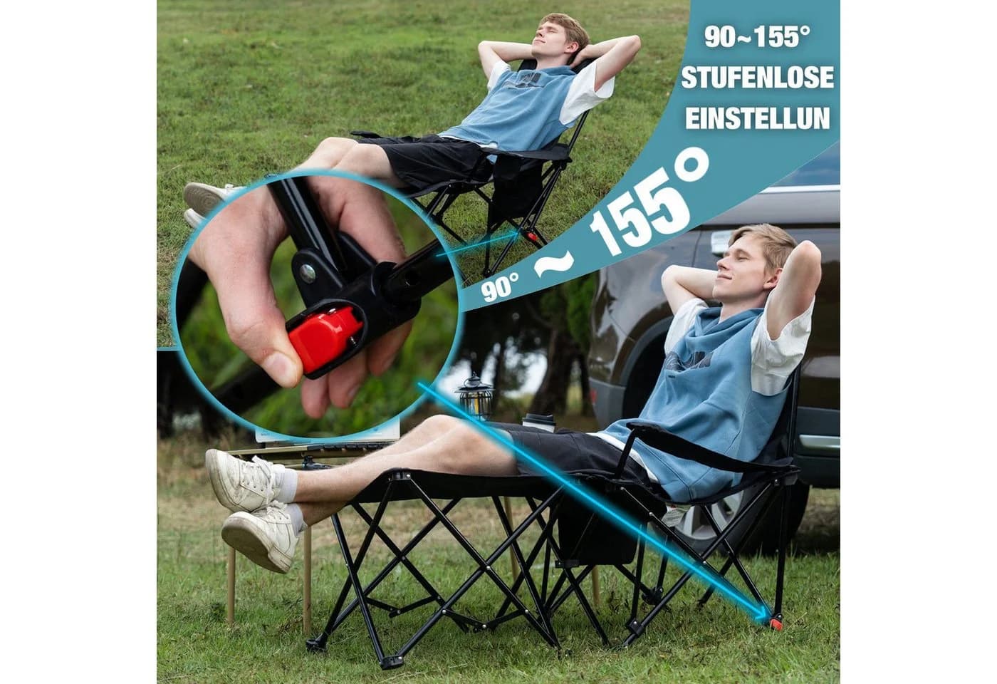 CITYSPORTS Campingstuhl Faltbar mit Fußablage Schwarz