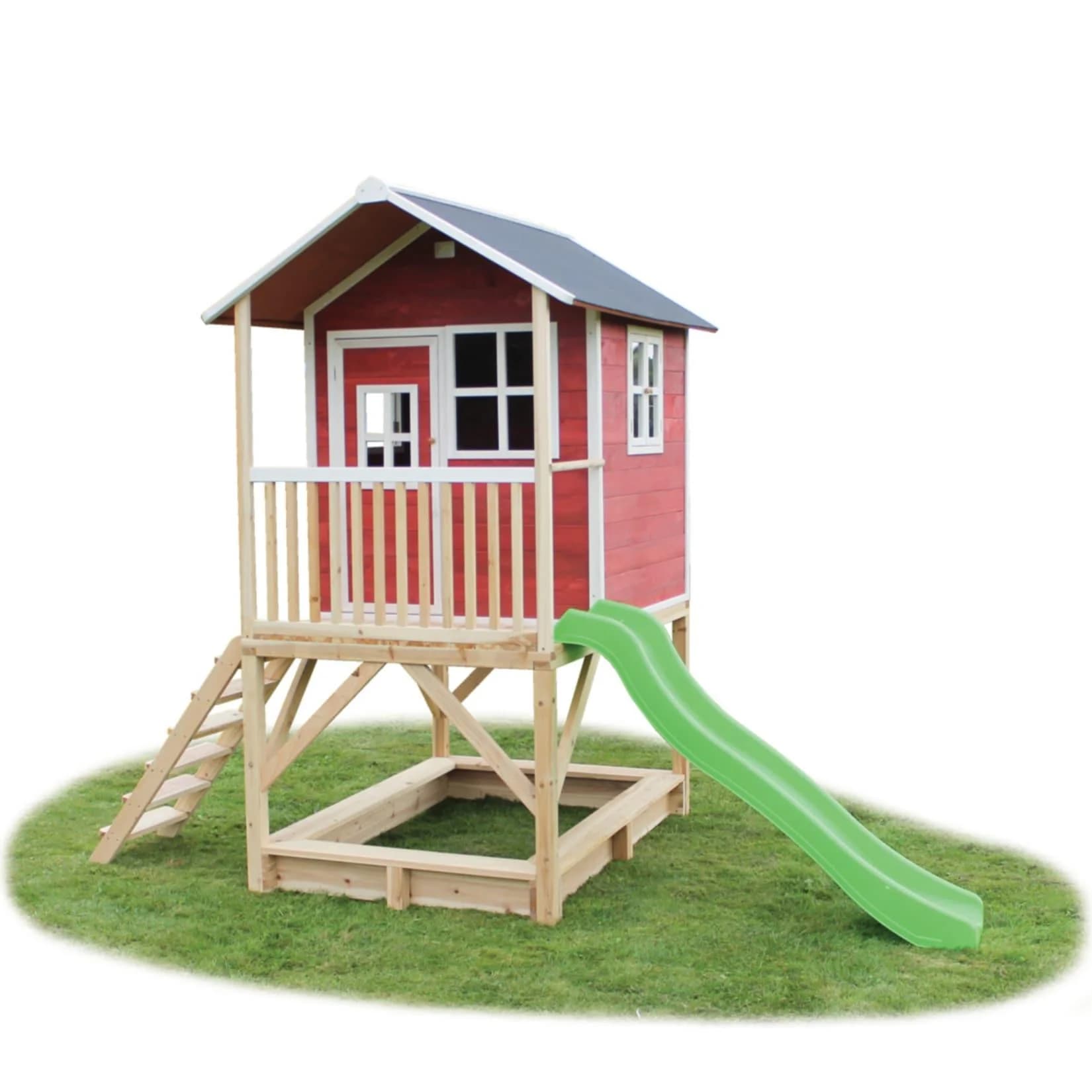 EXIT Loft 500 Holzspielhaus rot mit Rutsche