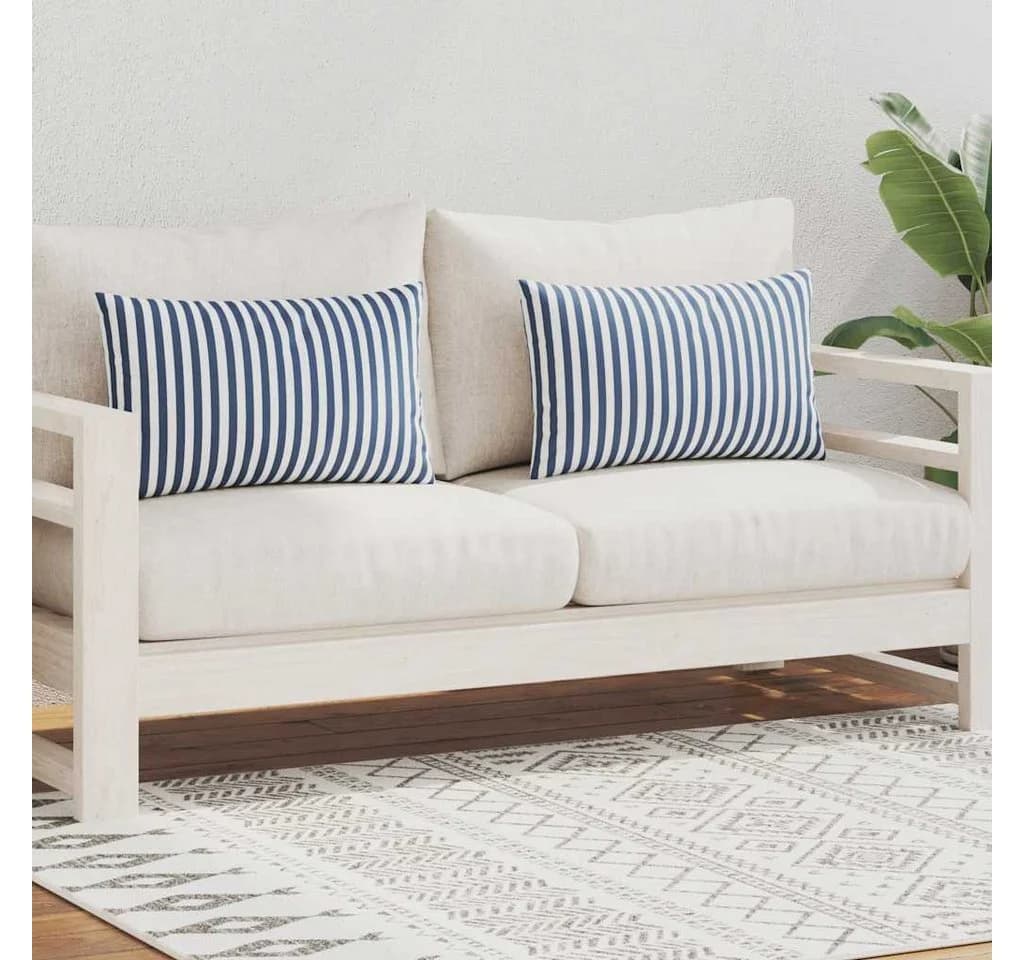 vidaXL Zierkissen Gartenkissen 2 Stk. Streifenmuster Marineblau