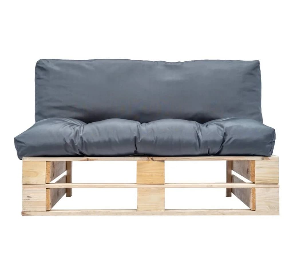 vidaXL Loungesofa Outdoor-Sofa Paletten mit Kissen in Grau Kiefernholz