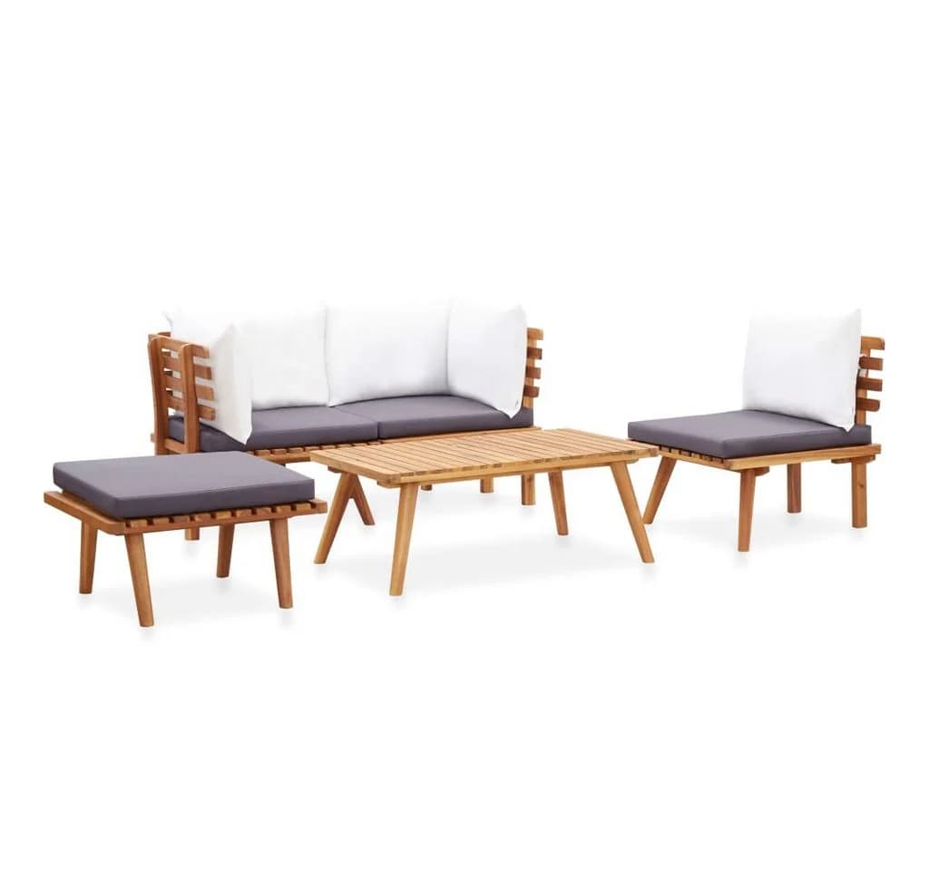 vidaXL Gartenlounge-Set 5-tlg. Massivholz Grau/Weiß