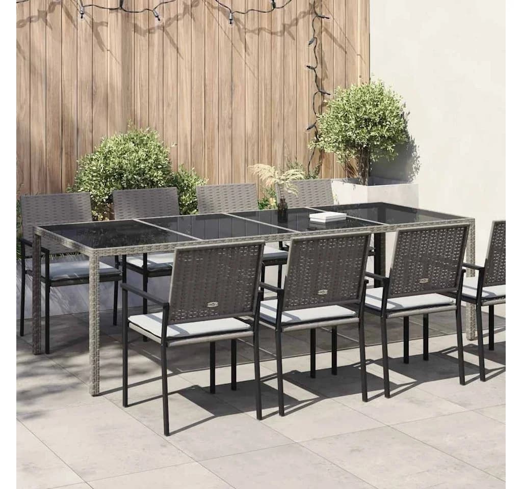 vidaXL Gartentisch Grau Poly Rattan Hartglas