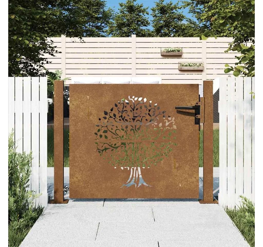 vidaXL Gartentor 100x75 cm Cortenstahl Baumdesign