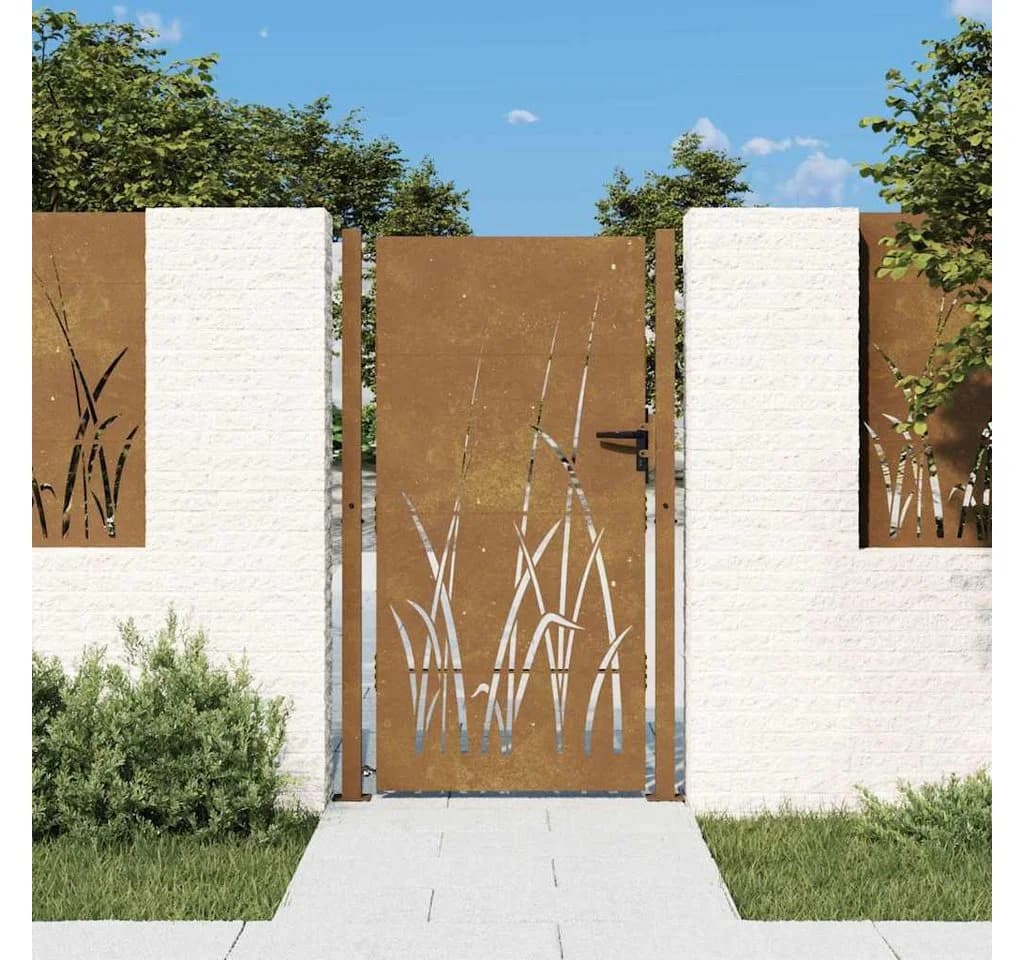 vidaXL Gartentor 100x175 cm Cortenstahl Gras-Design