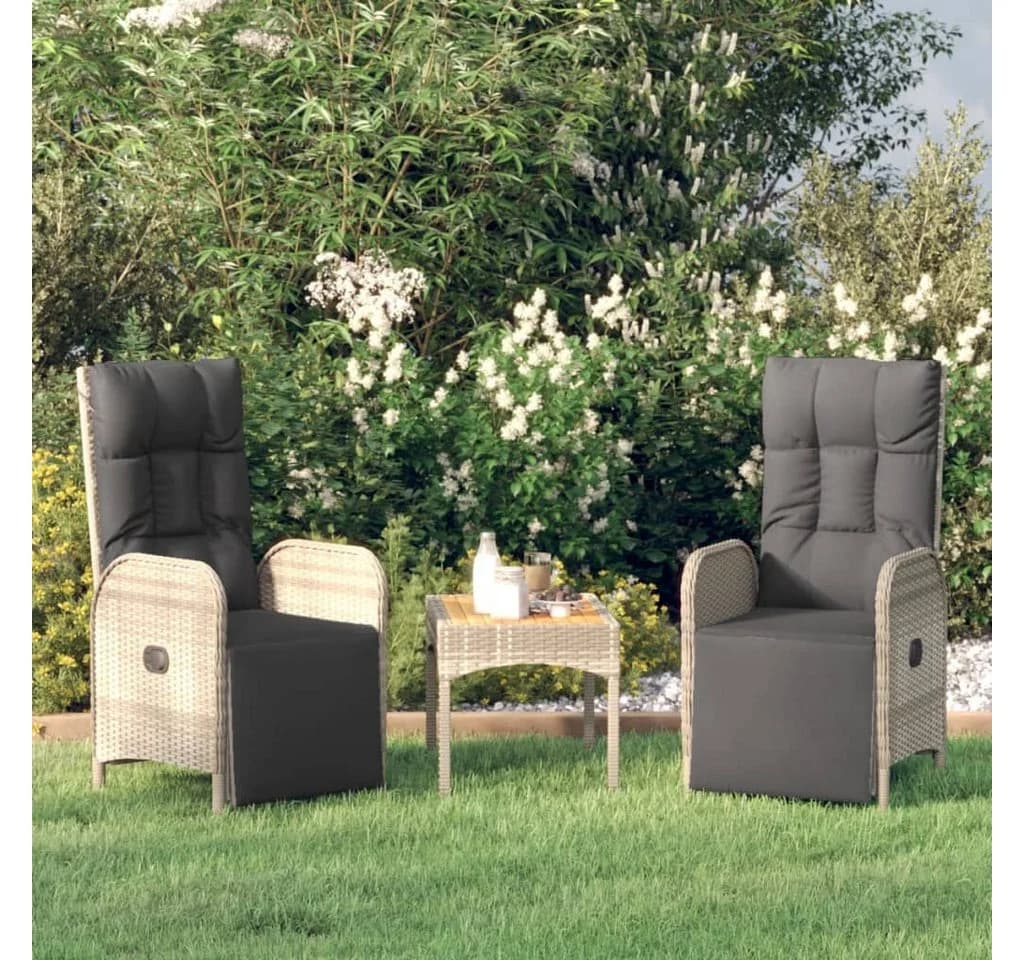 vidaXL Gartenstuhl-Set 2-tlg. mit Tisch Grau Poly Rattan