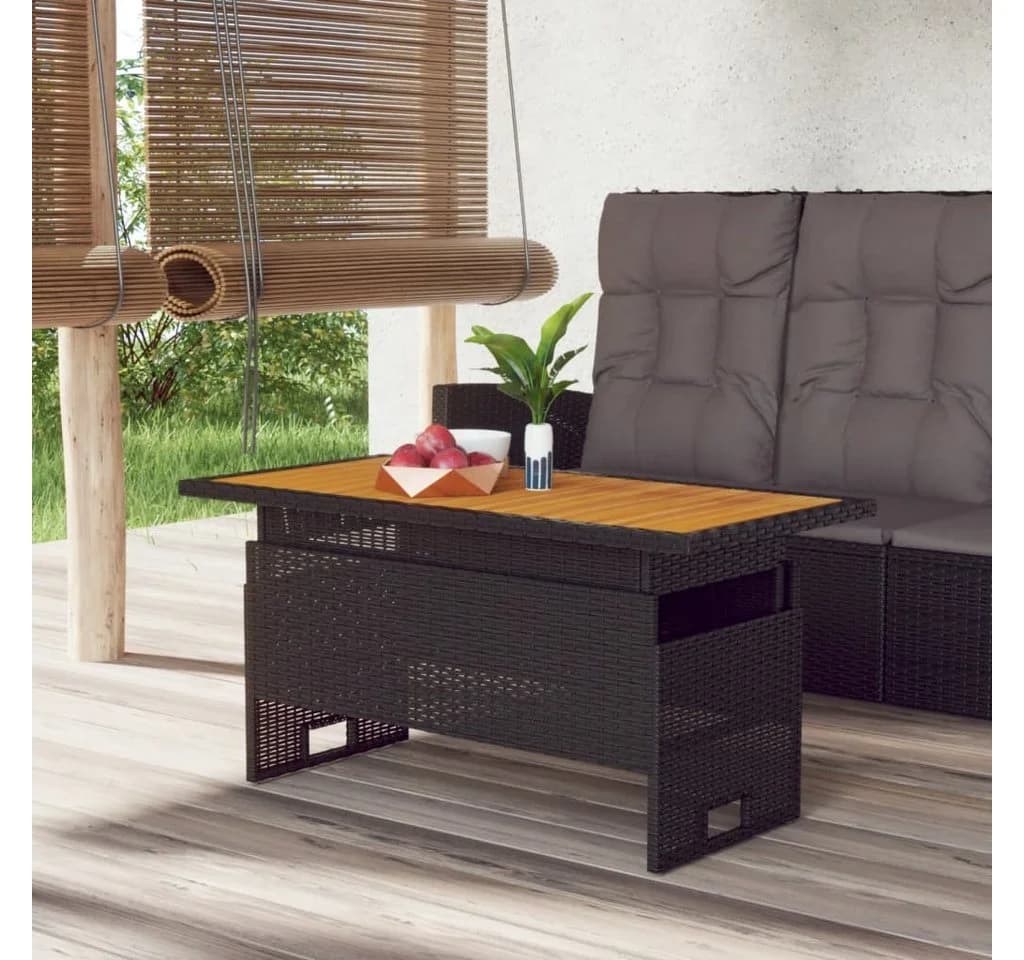 vidaXL Gartentisch Schwarz 100x50x43/63 cm Akazienholz & Poly Rattan