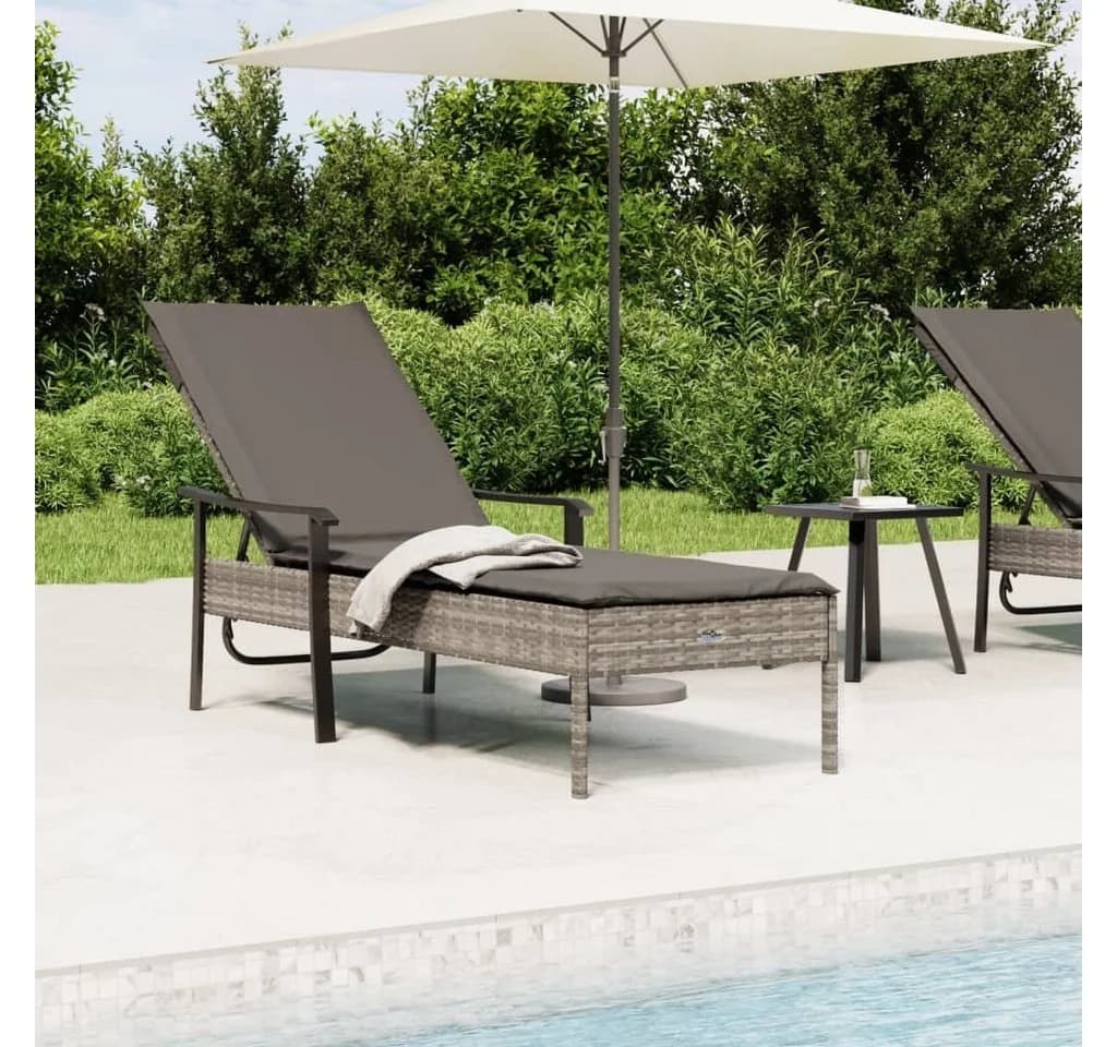 vidaXL Sonnenliege Grau Poly Rattan mit verstellbarer Rückenlehne