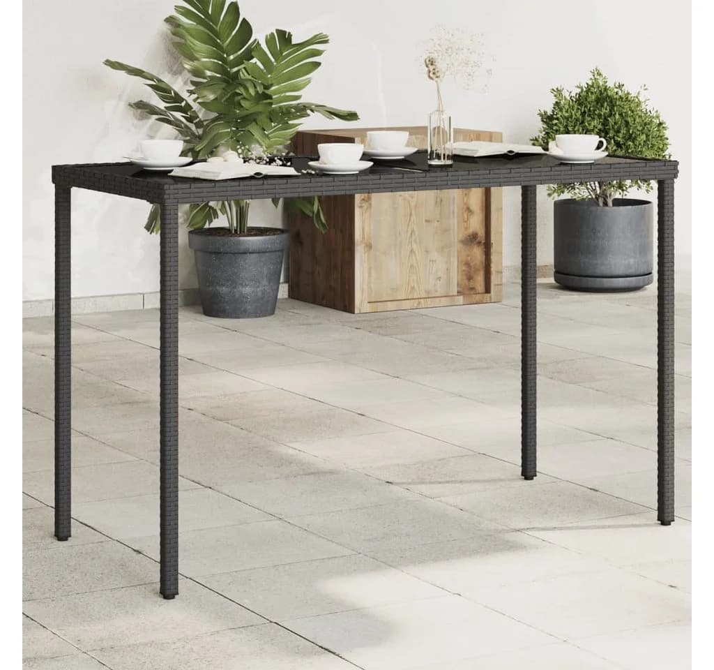 vidaXL Gartentisch mit Glasplatte Schwarz Polyrattan