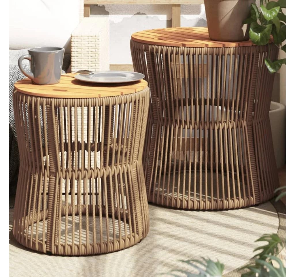 vidaXL Gartentisch-Set 2-tlg. Beige Poly Rattan mit Holzplatte