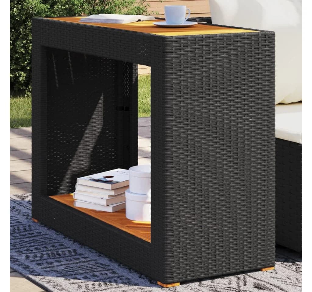 vidaXL Gartentisch Schwarz Poly Rattan mit Holzplatte