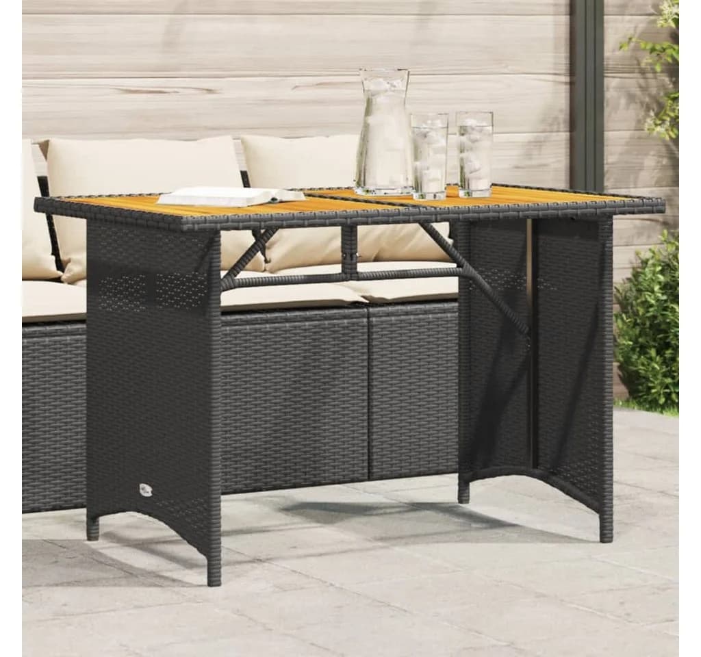 vidaXL Gartentisch Schwarz Poly Rattan mit Holzplatte