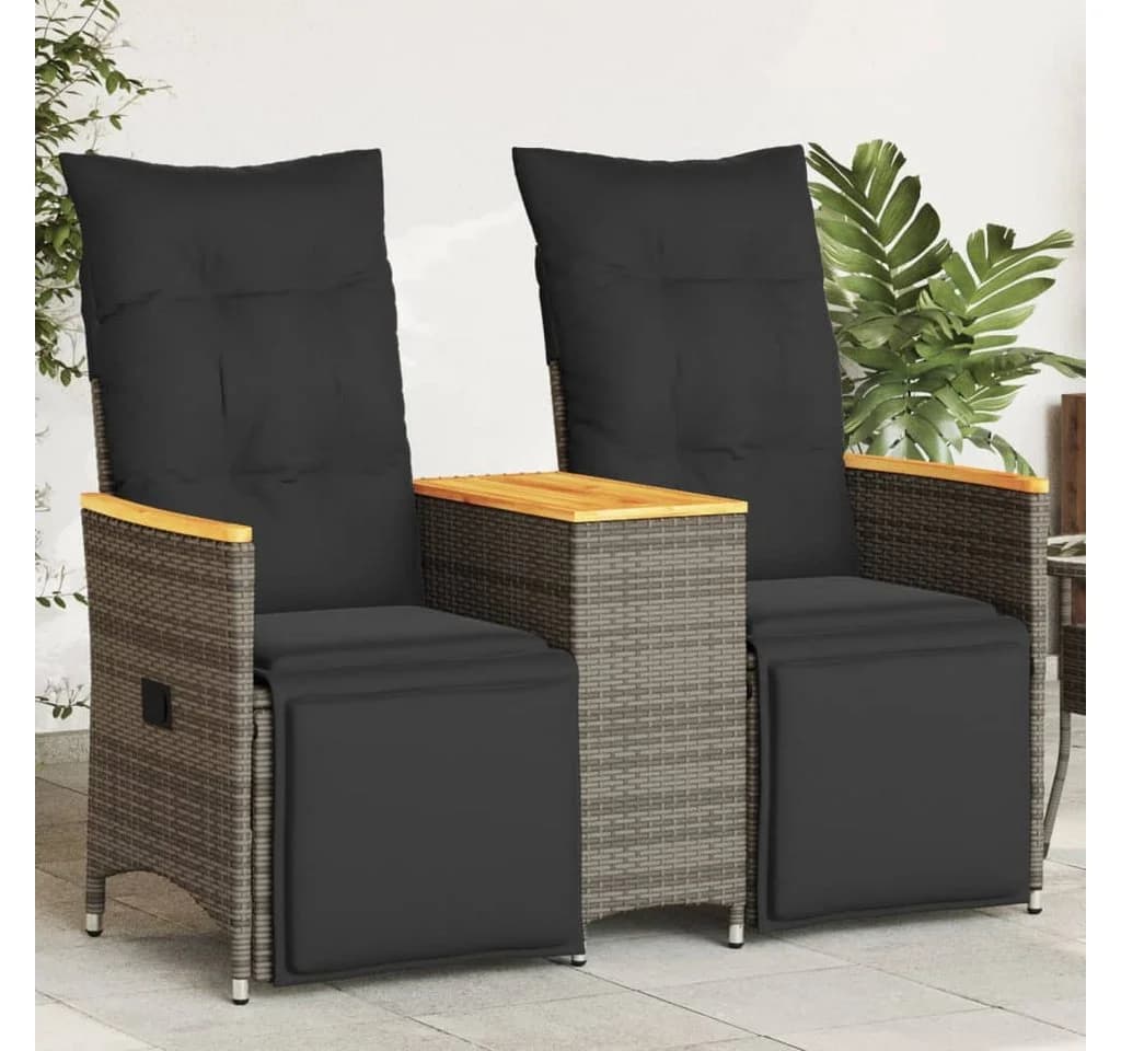 vidaXL Loungesofa 2-Sitzer Grau Poly Rattan mit Tisch