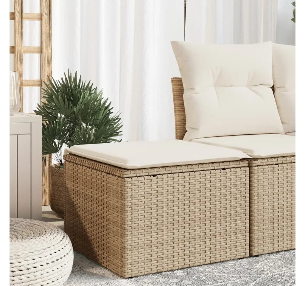 vidaXL Hocker Gartenhocker mit Kissen Beige 55x55x37 cm Poly Rattan
