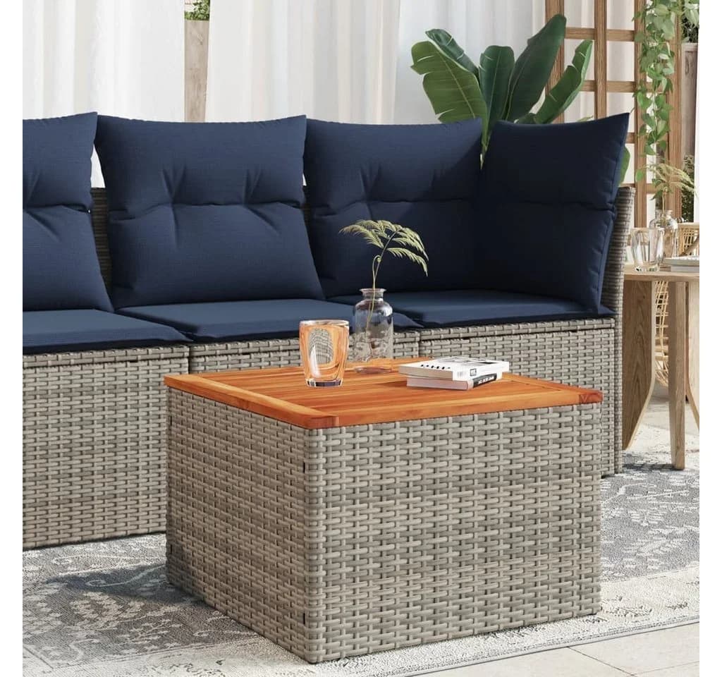 vidaXL Gartentisch Grau Poly Rattan und Holz