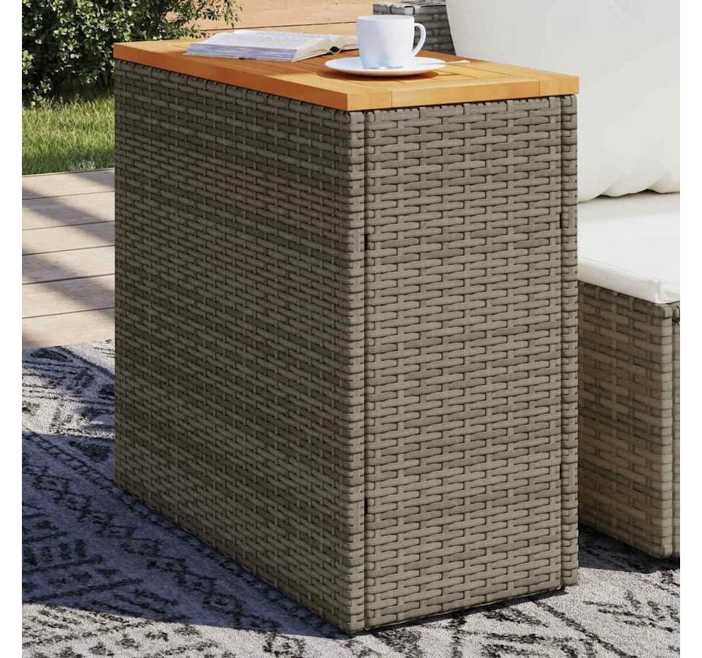 vidaXL Gartentisch Grau Braun PE-Rattan Holzplatte