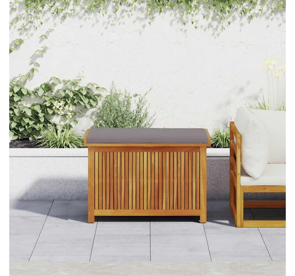 vidaXL Gartenbox Outdoor-Kissenbox mit Kissen Massivholz Grau
