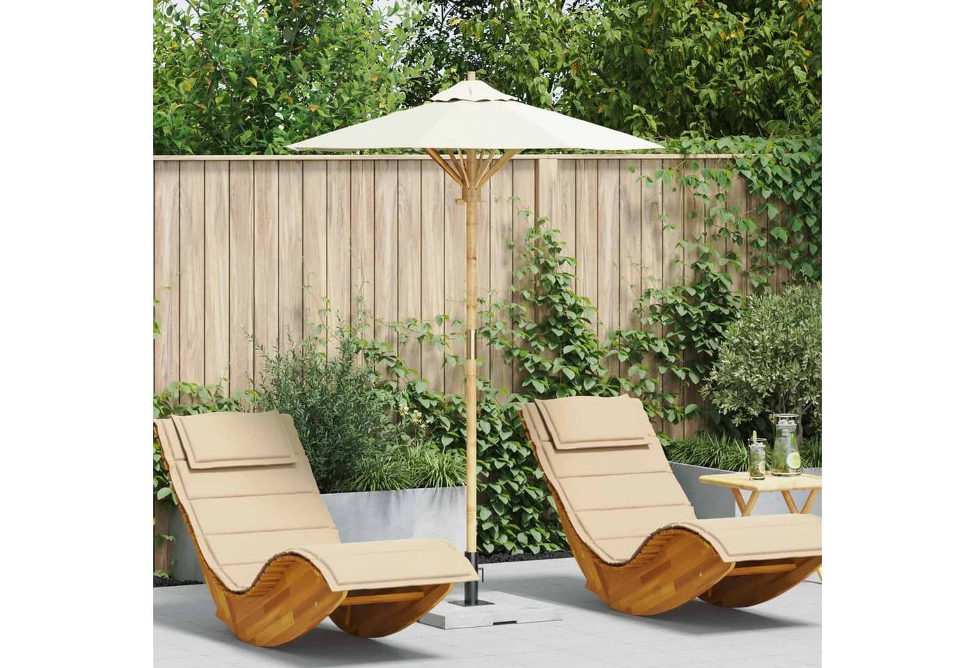 vidaXL Garten-Sonnenschirm Cremeweiß Bambus UV-beständig