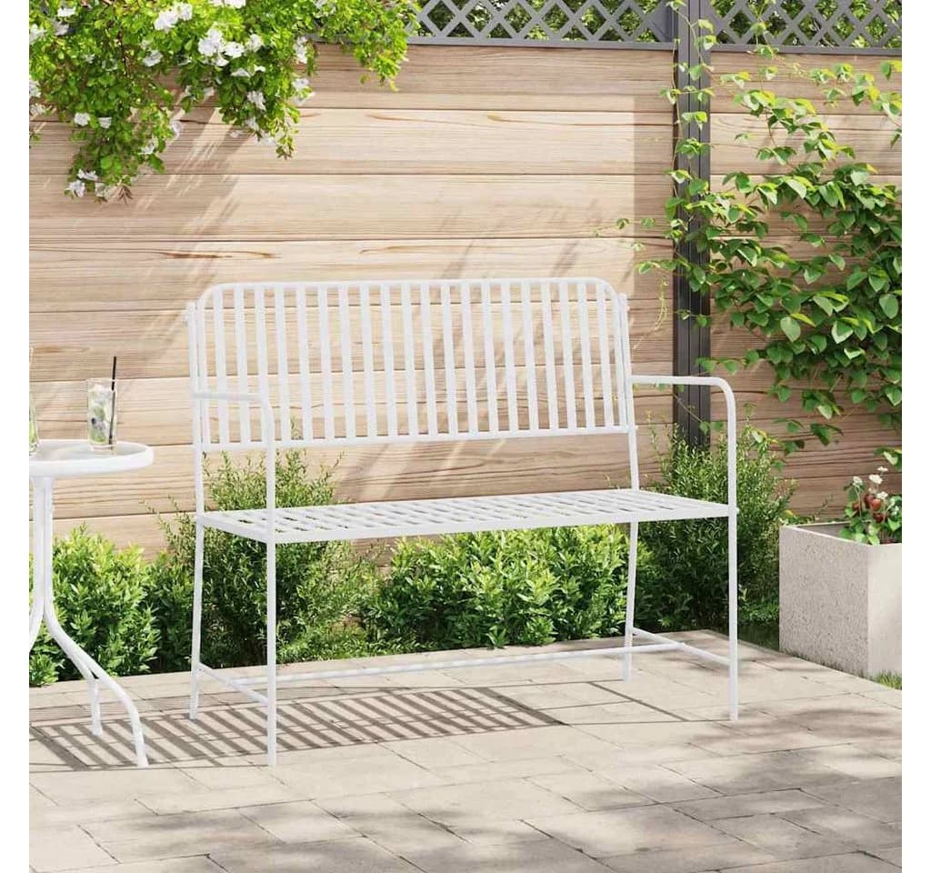 vidaXL Gartenbank Weiß Stahl Modern