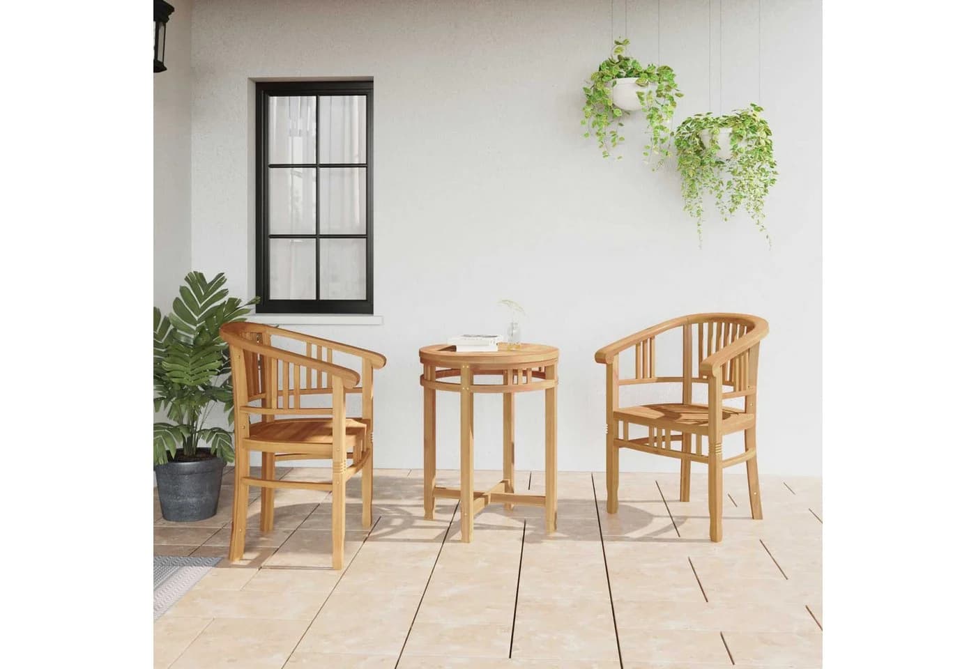 vidaXL Gartenstuhl Massivholz Braun Geschnitzte Armlehnen
