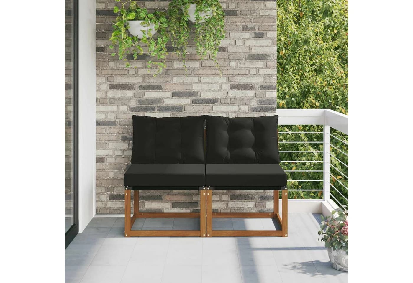 vidaXL Sofaelement 2 Stück Outdoor Mittelsofa Schwarz Massivholz