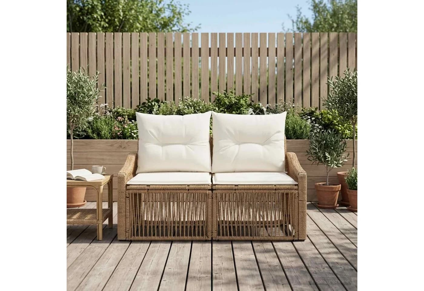 vidaXL Garten-Sofa 2-Sitzer Beige Poly-Rattan mit Kissen