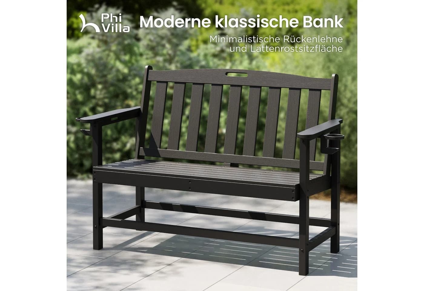 PHI VILLA Gartenbank Schwarz Marineblau HDPE Wetterfest