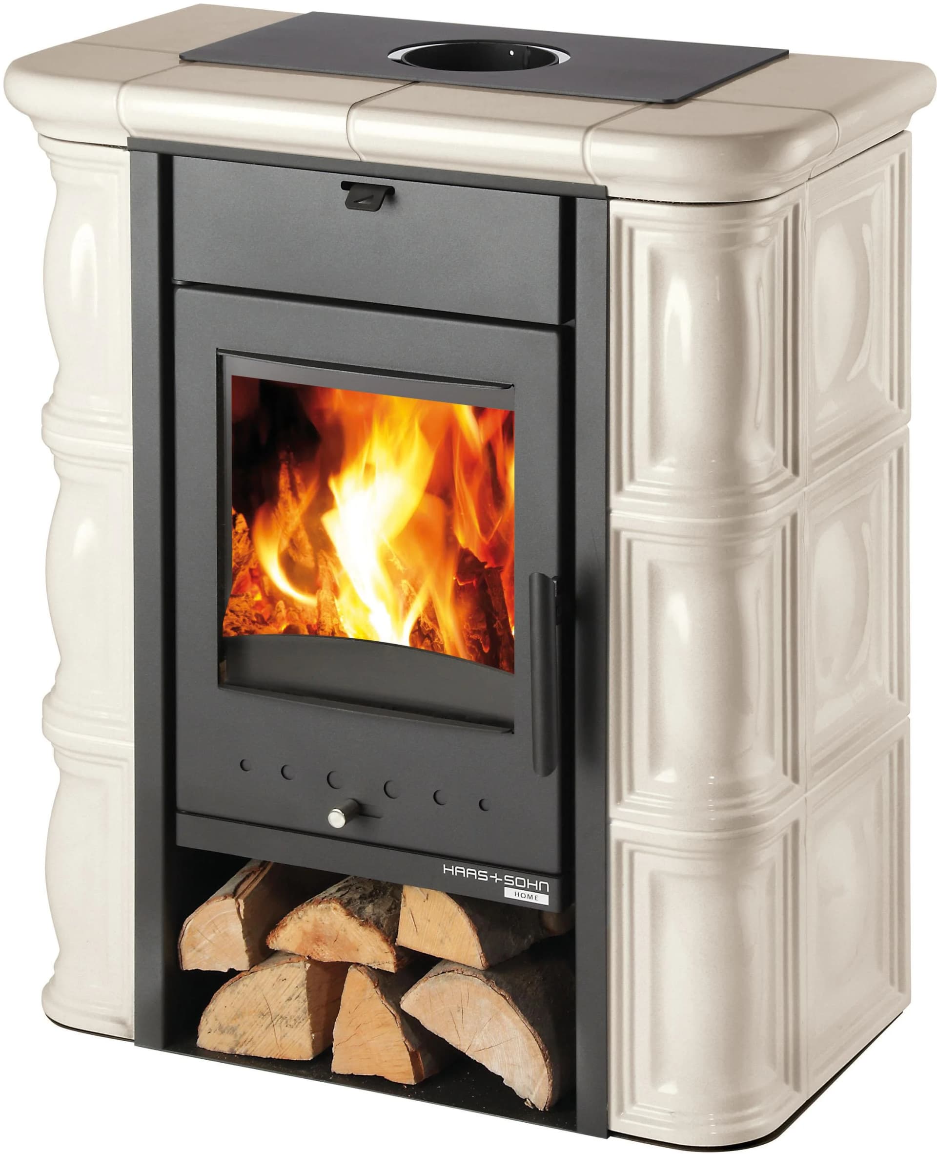 Kaminofen Holz Zeitbrand Tirol 343.15-C perl-schwarz/creme Haas + Sohn