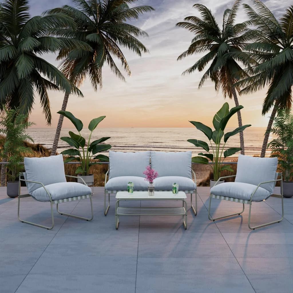 Ambia Garden Loungegarnitur 4-teilig Grau Beige Metall Glas