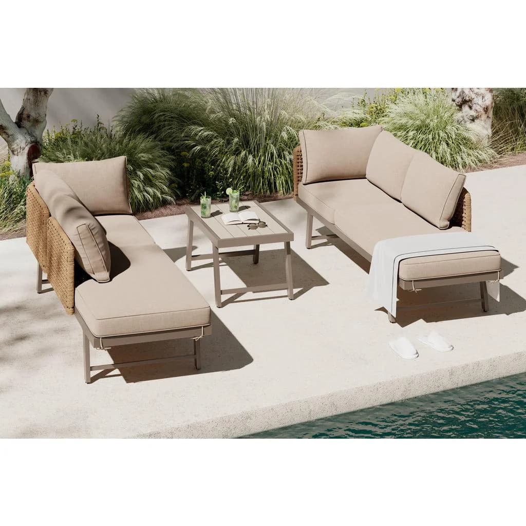 Ambia Garden Loungegarnitur Beige Gelb Braun Metall Kunststoff Textil