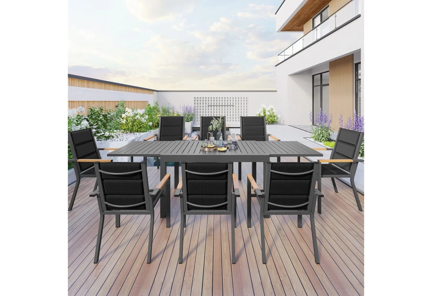 HOMALL Gartentisch Aluminium Ausziehtisch Gartenstuhl