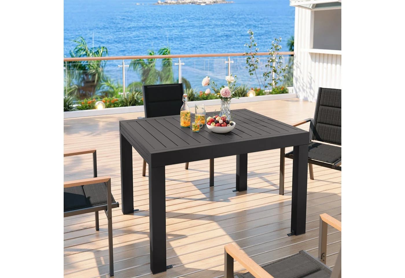 GUNJI Ausziehbarer Aluminium Gartentisch für 4-10 Personen Grau/Braun