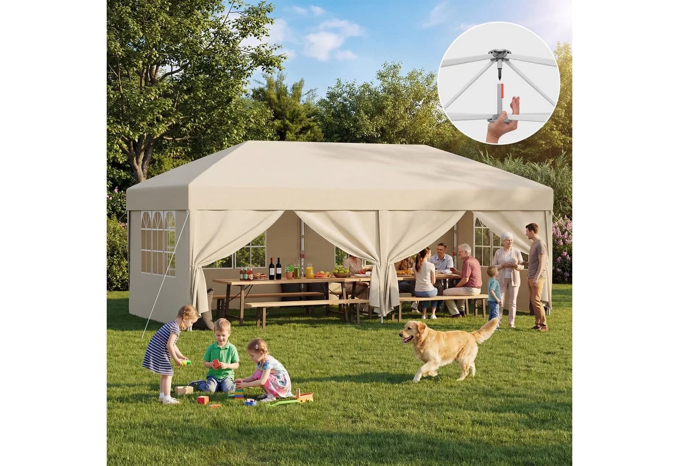 HOMALL Faltpavillon 3x3/3x6 m Beige/Grau/Blau UV-Schutz