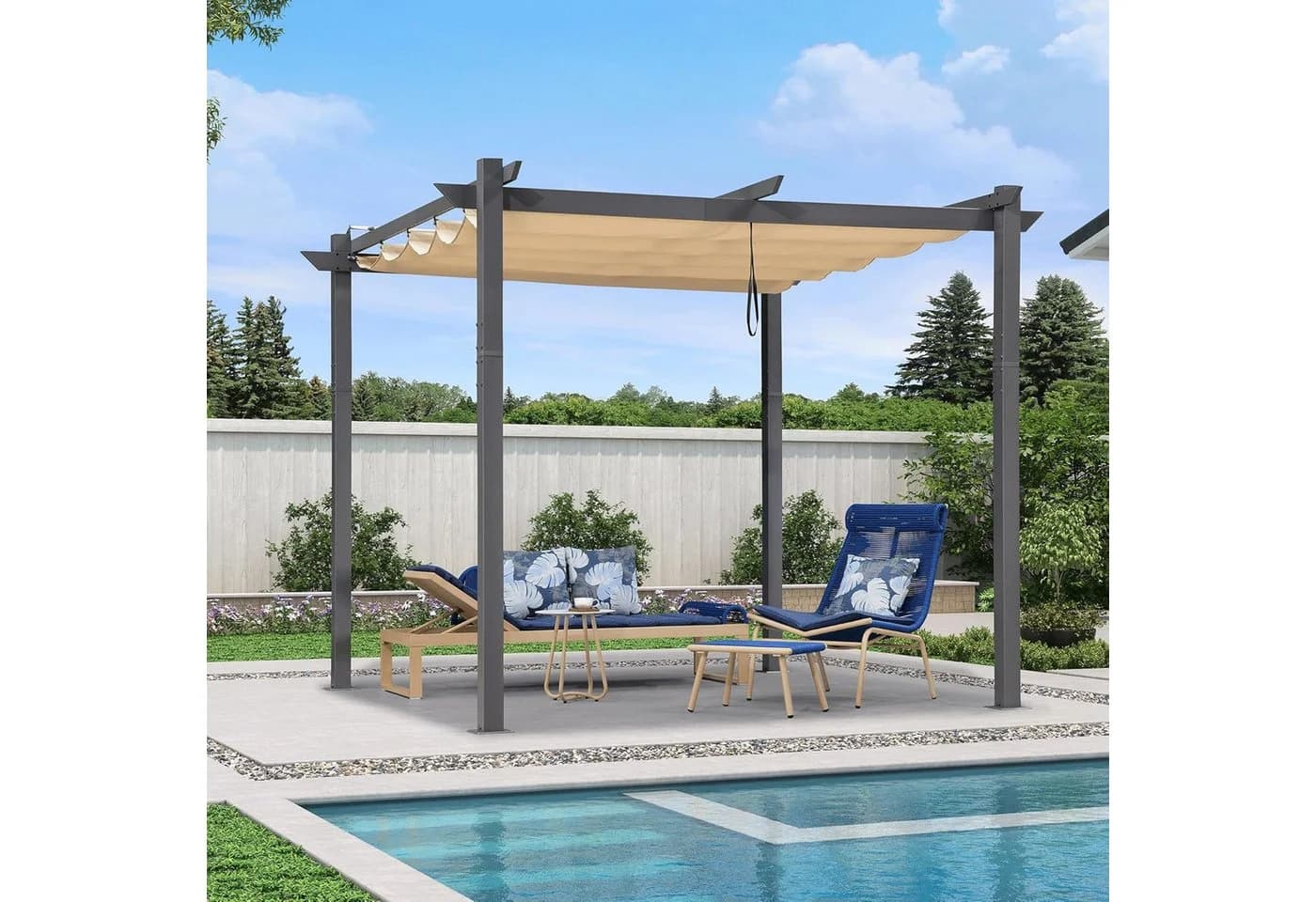 PURPLE LEAF Pergola 3x4m mit Schiebedach Aluminium Beige
