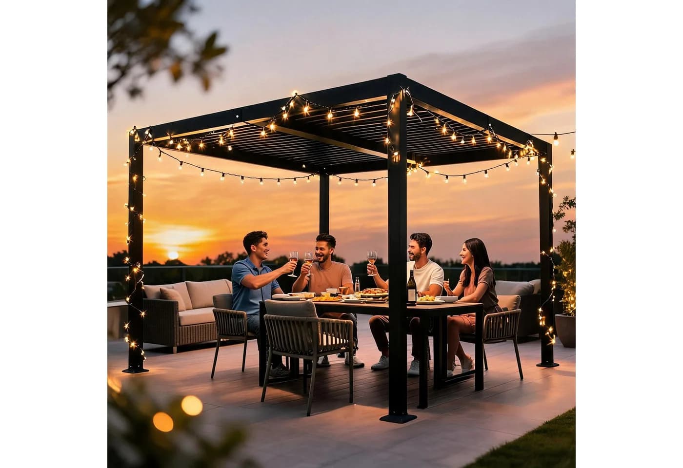 BBG Pavillon Aluminium Eisen Lamellenpergola Schwarz