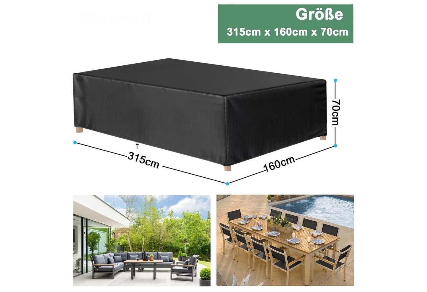 Sunicol Gartenmöbel-Schutzhülle Heavy Duty Wasserdicht Schwarz