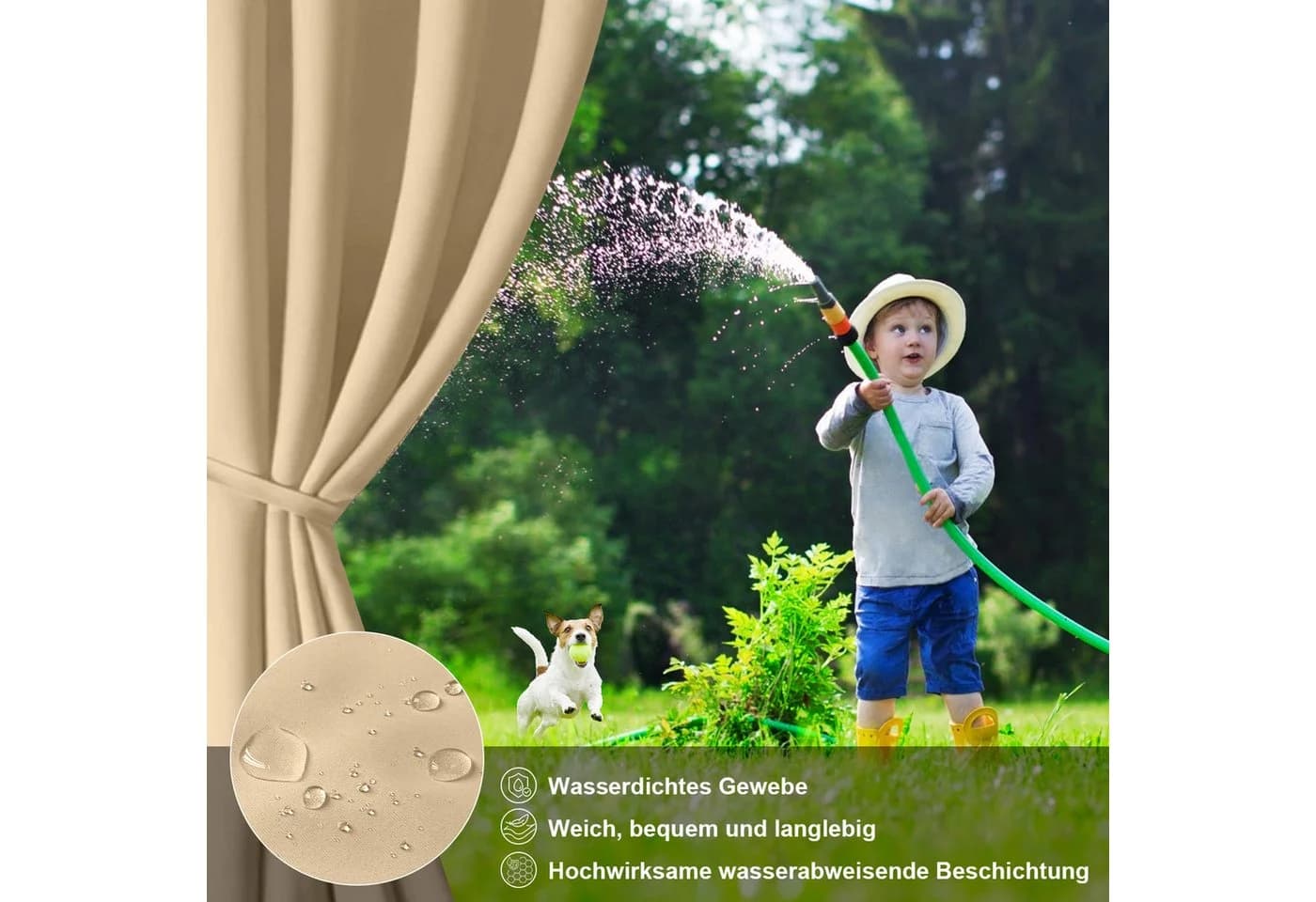 BTTO V&G Outdoorgardine Vorhänge mit Magic Tape Wasserdicht Verdunkelnd