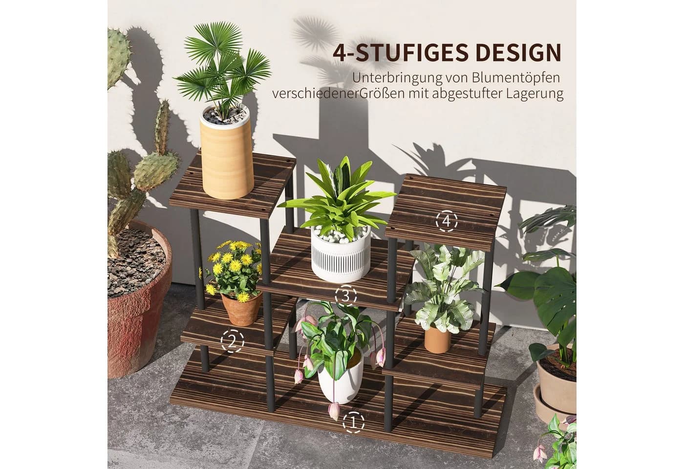 MC Star 4-Etagen Blumenständer Pflanzenregal Holz Metall